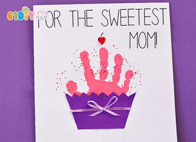 Women's Day Children's Hand Print Handmade Sweet Cake Card