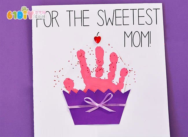 Women's Day Children's Hand Print Handmade Sweet Cake Card