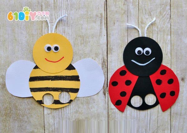 Spring handmade bee and little ladybug finger couple