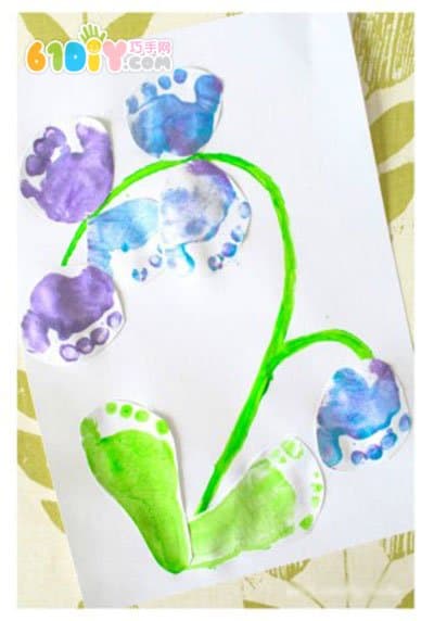 Children's creative footprints beautiful bellflowers