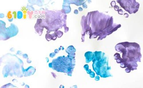 Children's creative footprints beautiful bellflowers