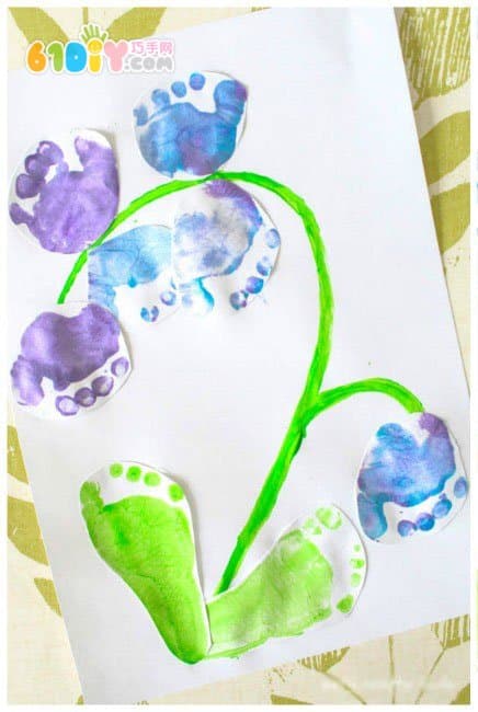 Children's creative footprints beautiful bellflowers