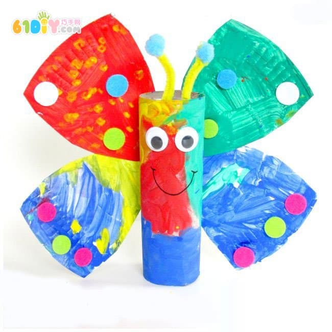 Children make colorful butterflies using paper trays