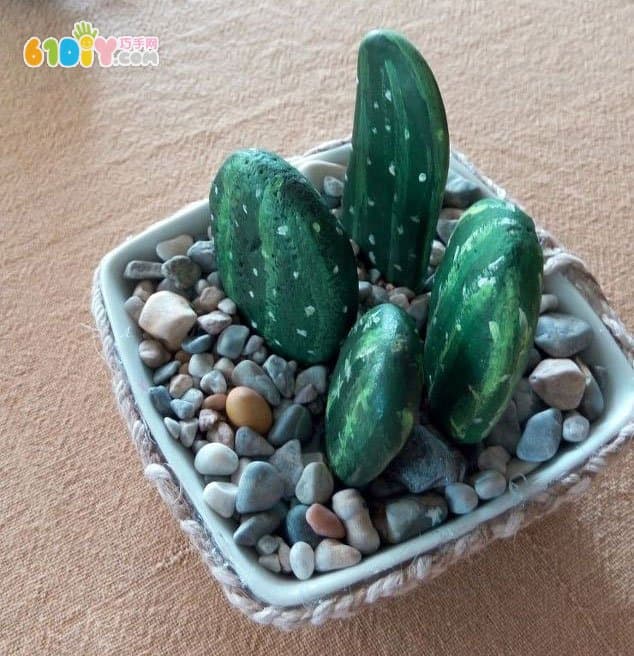 Hand painted stone cactus