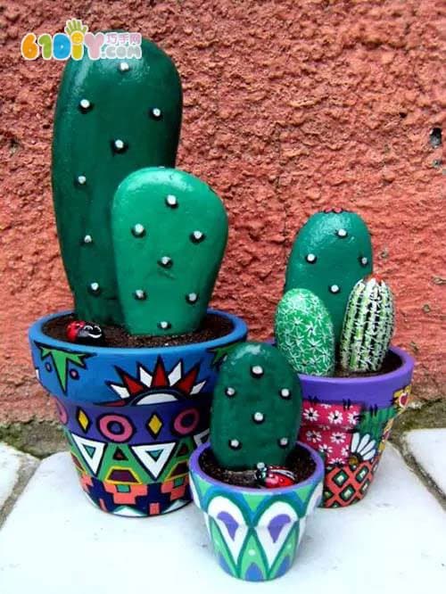 Hand painted stone cactus