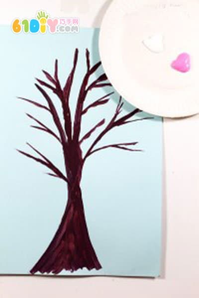Children's drawing tutorial Fingerprint painting peach tree
