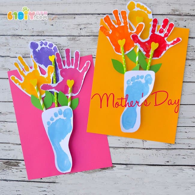 Hand prints, mother's day, beautiful flower card