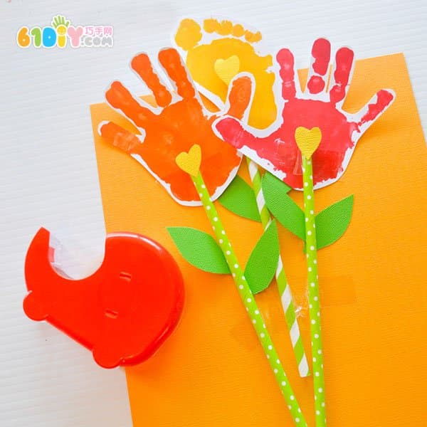 Hand prints, mother's day, beautiful flower card