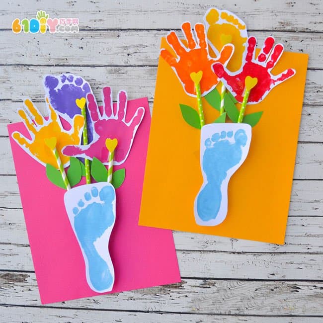 Hand prints, mother's day, beautiful flower card