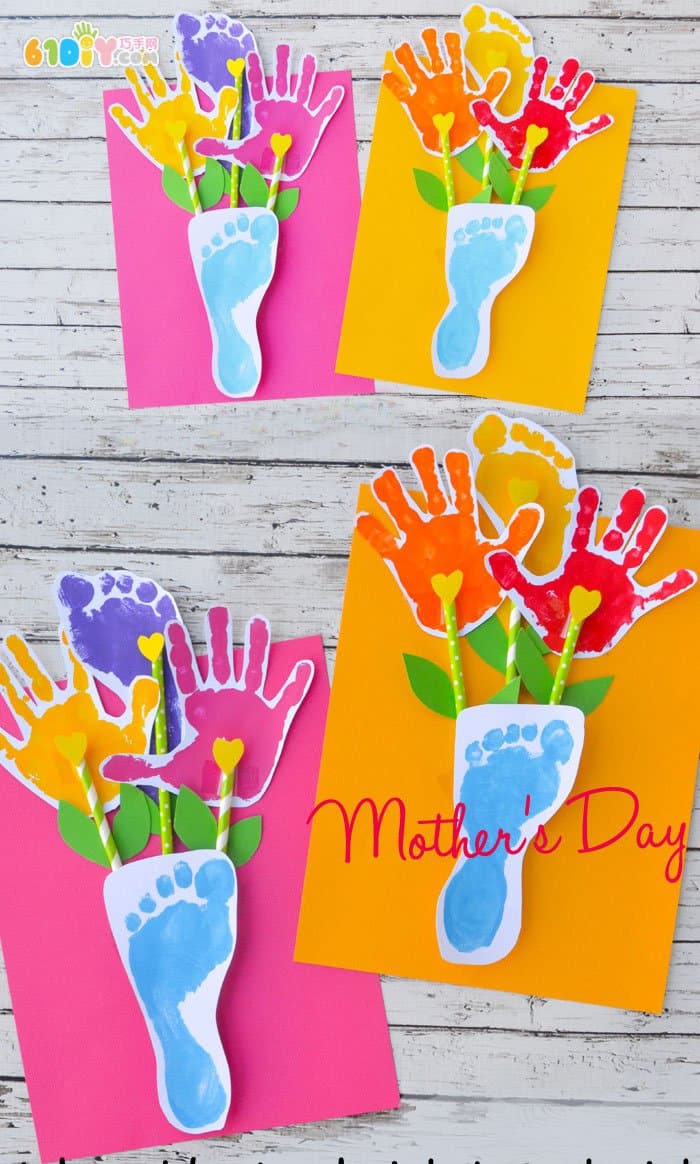 Hand prints, mother's day, beautiful flower card