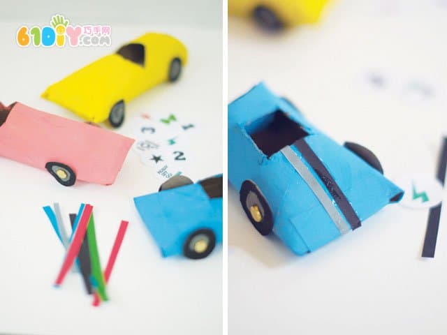 Children's handmade roll paper car racing