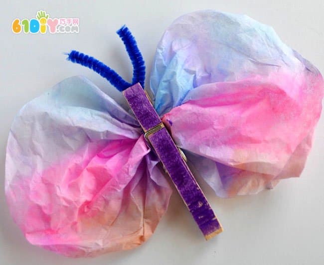 Coffee filter paper and wooden clip DIY making butterfly