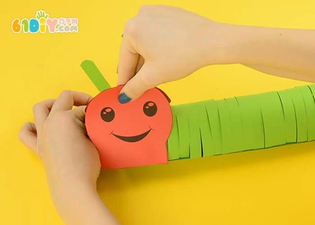 Children's handmade three-dimensional paper caterpillar