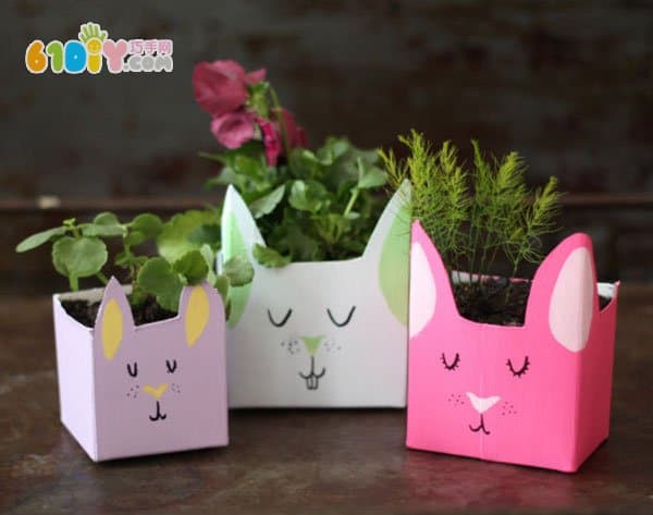 Waste milk box DIY making bunny potted