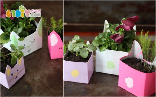 Waste milk box DIY making bunny potted