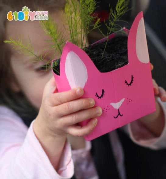 Waste milk box DIY making bunny potted