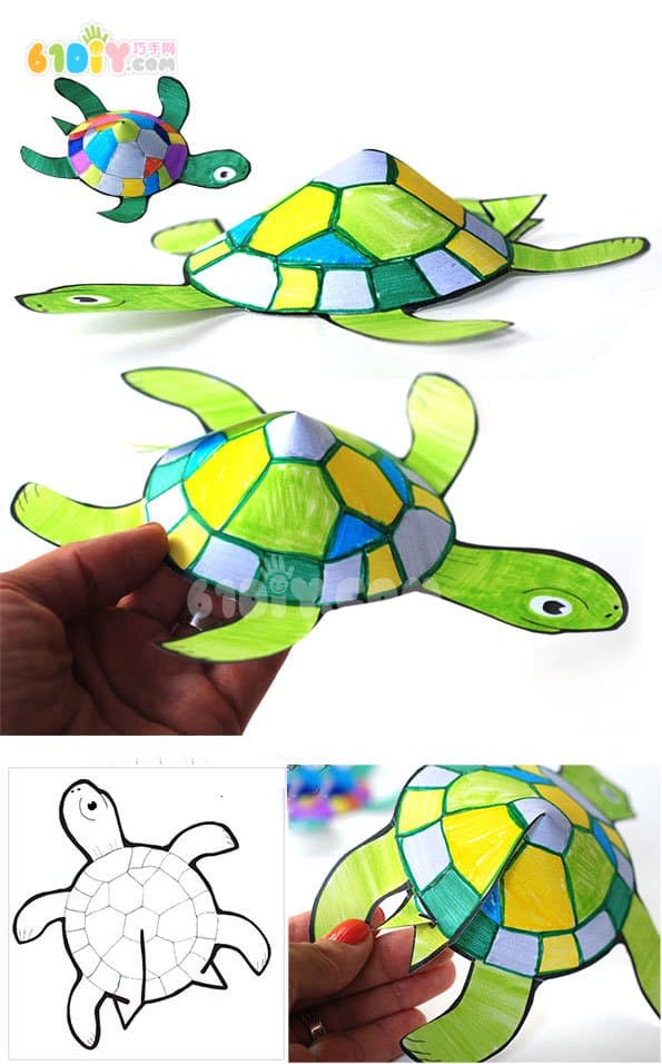 Parent-child making three-dimensional paper art turtle