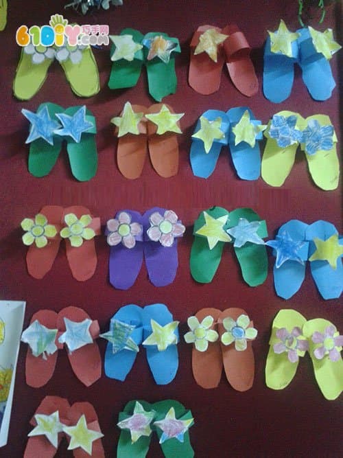 Handmade works of various slippers made by children