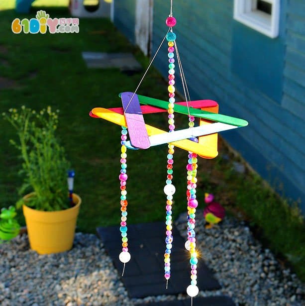 Children's handmade beaded ice cream stick wind chimes