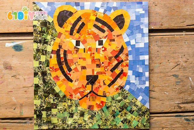 Waste paper making mosaic tiger stickers