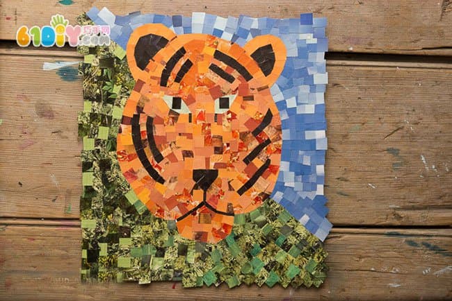 Scrap magazine making mosaic tiger stickers