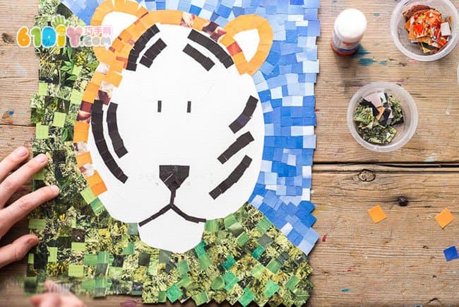 Scrap magazine making mosaic tiger stickers