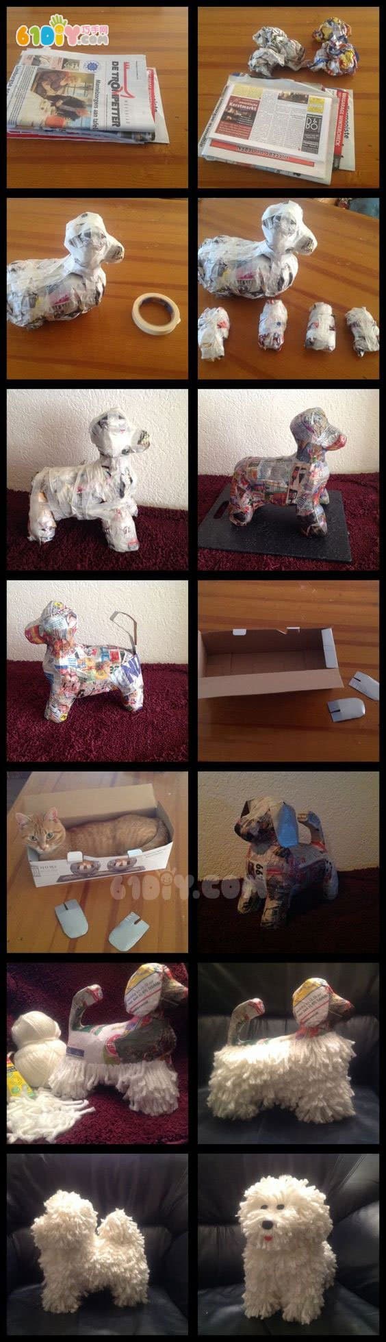 Newspaper wool making realistic puppy