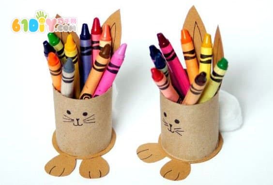 Paper tube making cute rabbit crayons storage box