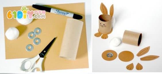 Paper tube making cute rabbit crayons storage box