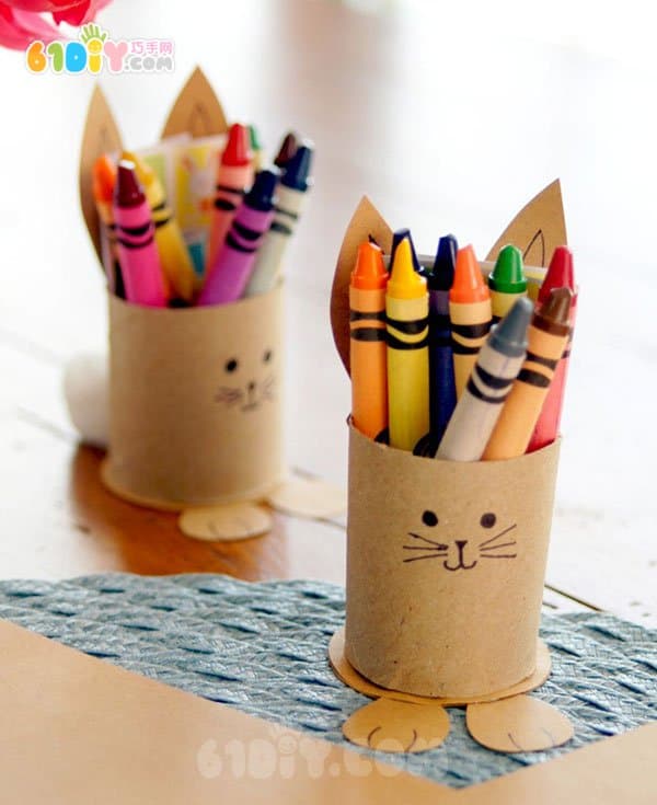 Paper tube making cute rabbit crayons storage box