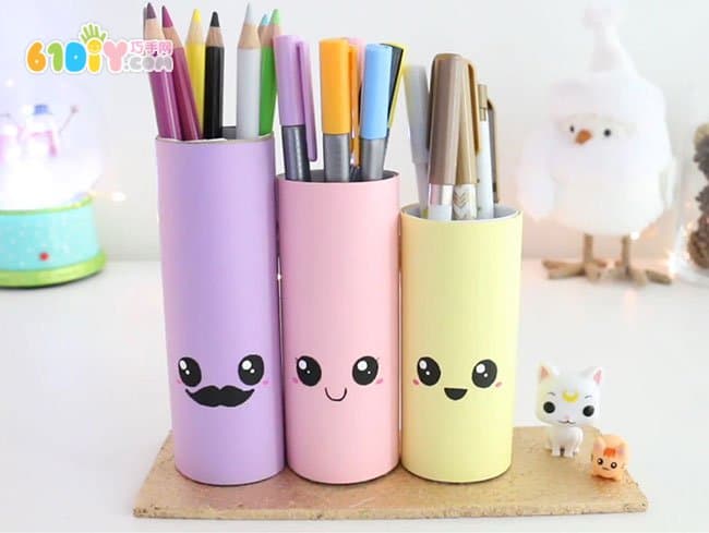 Paper tube waste utilization making cartoon family pen holder