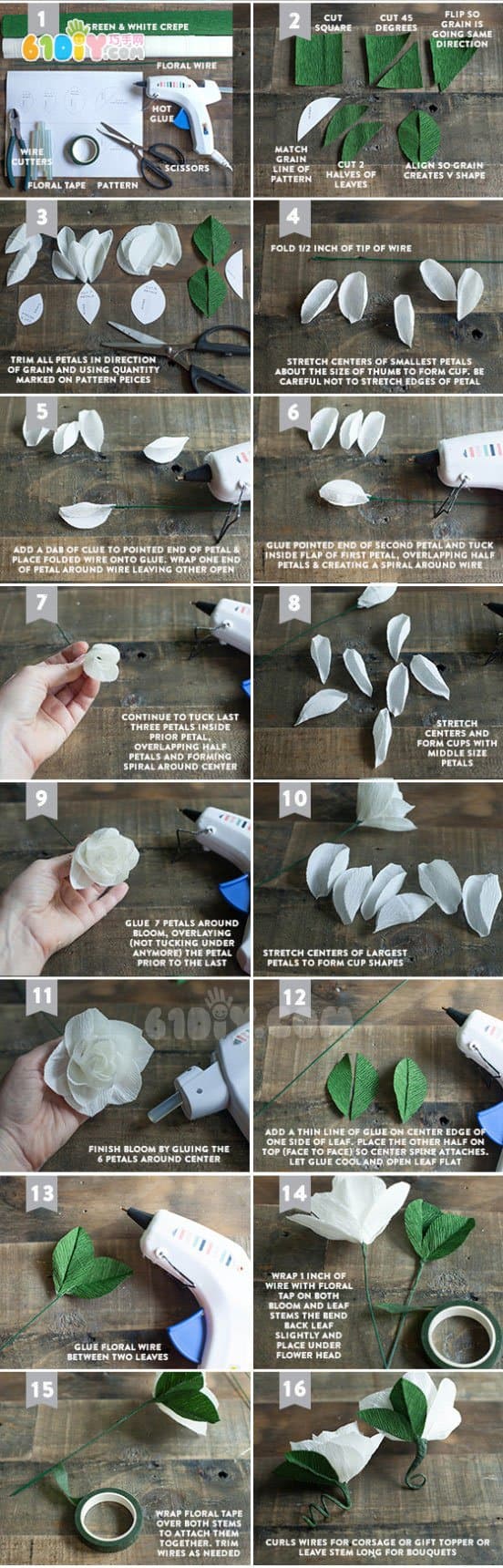Summer handmade crepe paper making gardenia