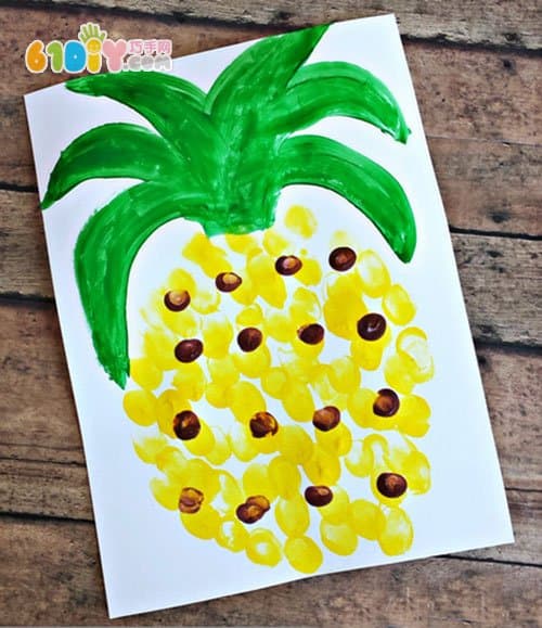 Children's creative fingerprint painting pineapple