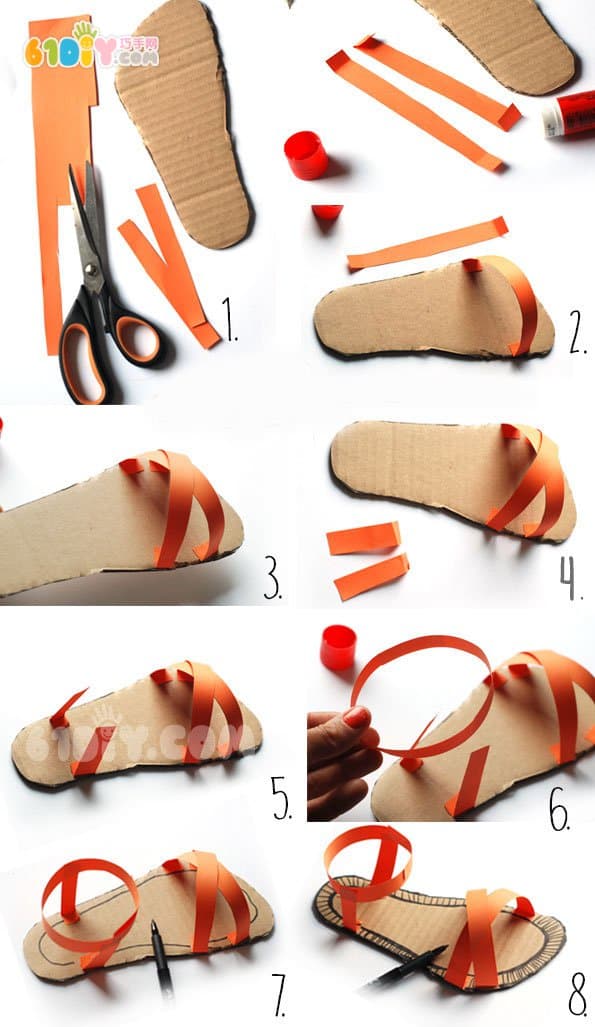 Waste cardboard handmade DIY beautiful slippers