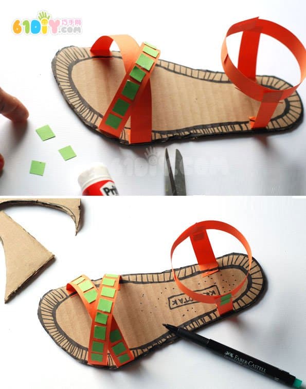 Waste cardboard handmade DIY beautiful slippers