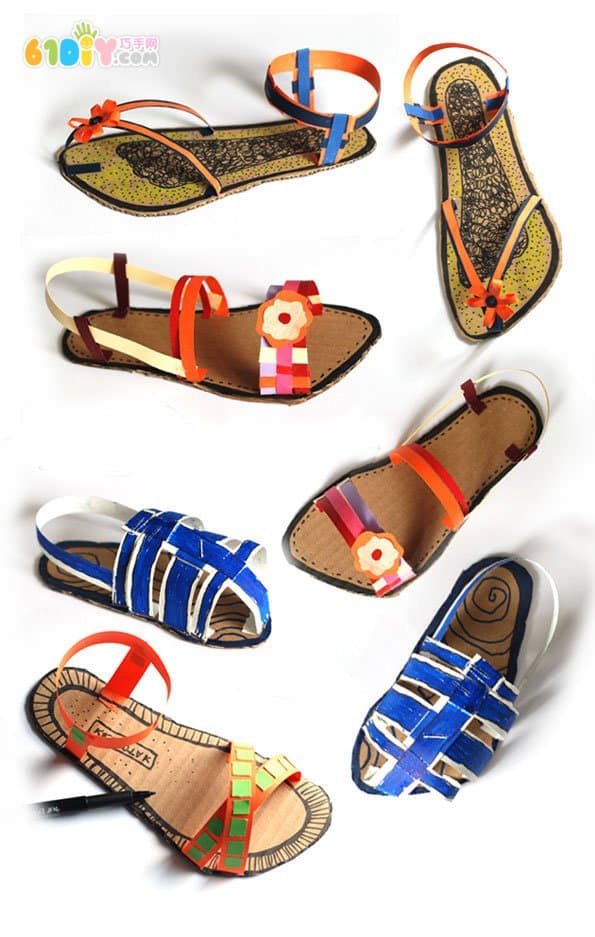 Waste cardboard handmade DIY beautiful slippers