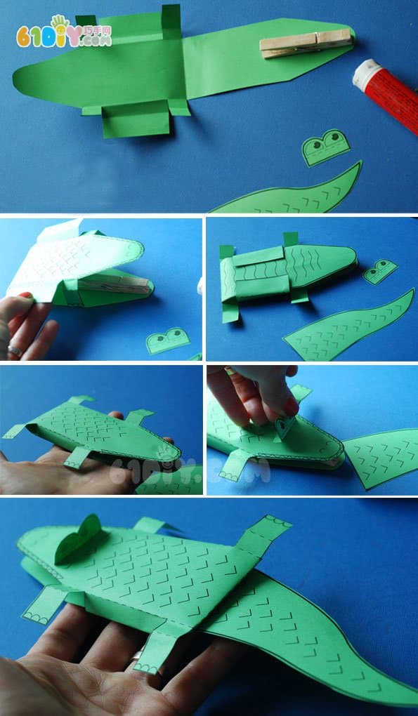 Children's handmade three-dimensional crocodile (with template)