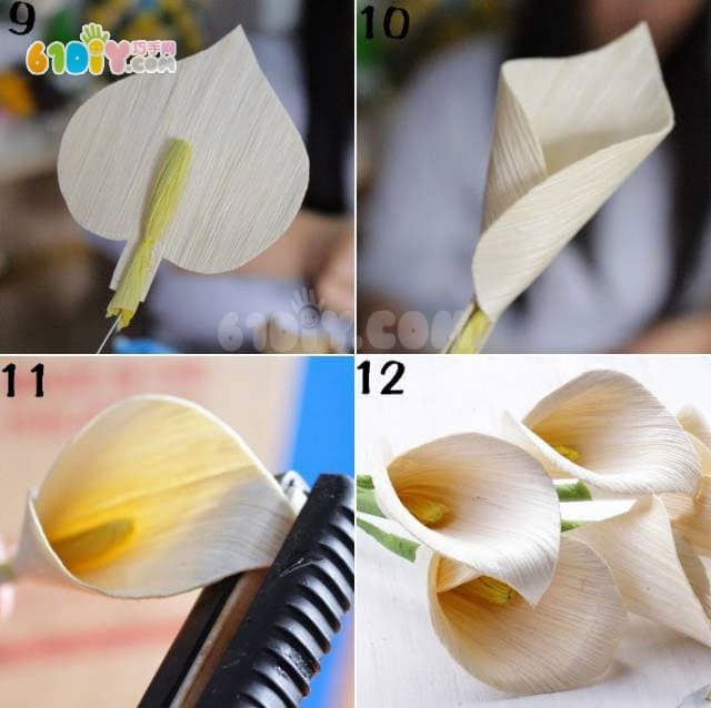 Autumn handmade corn leaves making calla