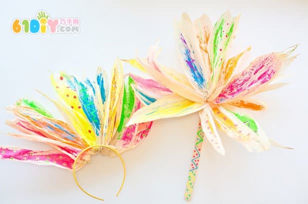 Corn leaves making Indian headdress