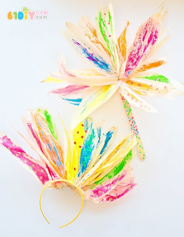 Corn leaves making Indian headdress