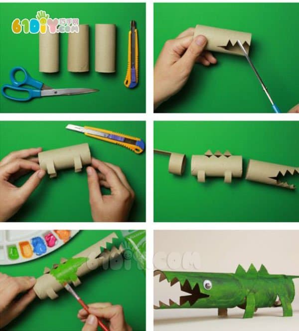 Paper tube crocodile handmade