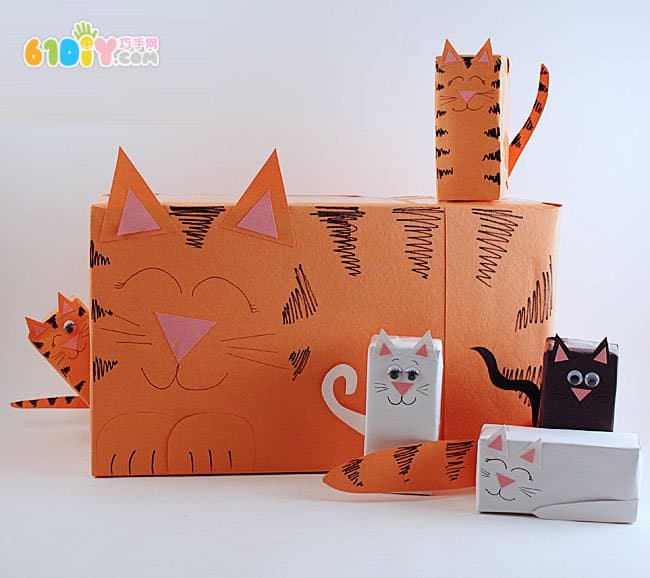 Make a cute kitten family from the carton