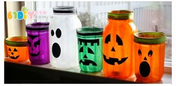 Halloween DIY making glass bottle little ghost lantern