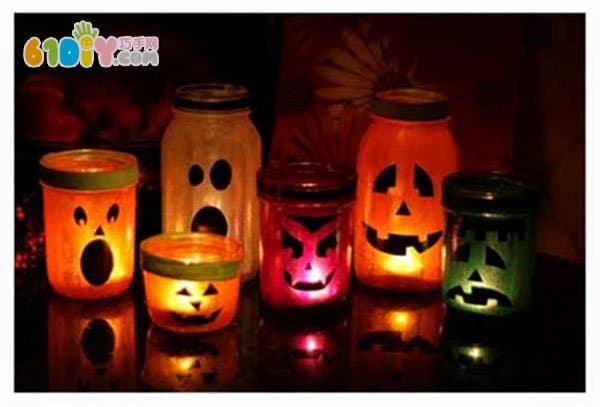 Halloween DIY making glass bottle little ghost lantern