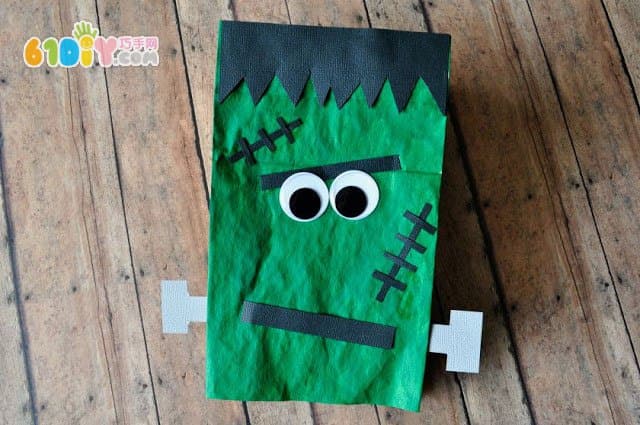 Waste paper bag making Halloween green monster