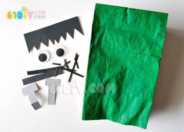 Waste paper bag making Halloween green monster