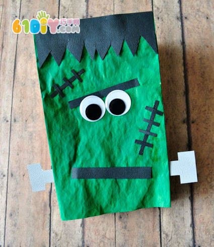 Waste paper bag making Halloween green monster