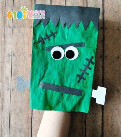 Waste paper bag making Halloween green monster