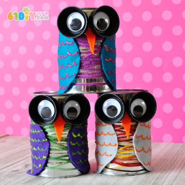 Scrap iron cans for owl pen holder