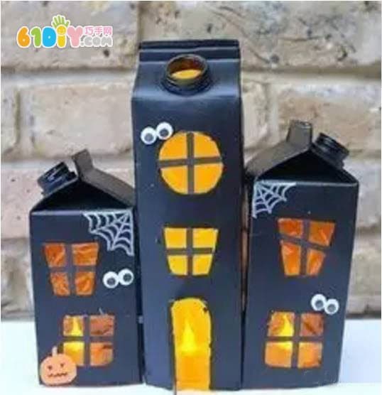 Juice box handmade Halloween haunted house lantern